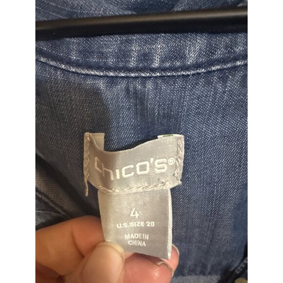 Chicos Sz 20 Denim Blue Button Down Maxi Shirt Dress Lightweight Chambray - Picture 2 of 4